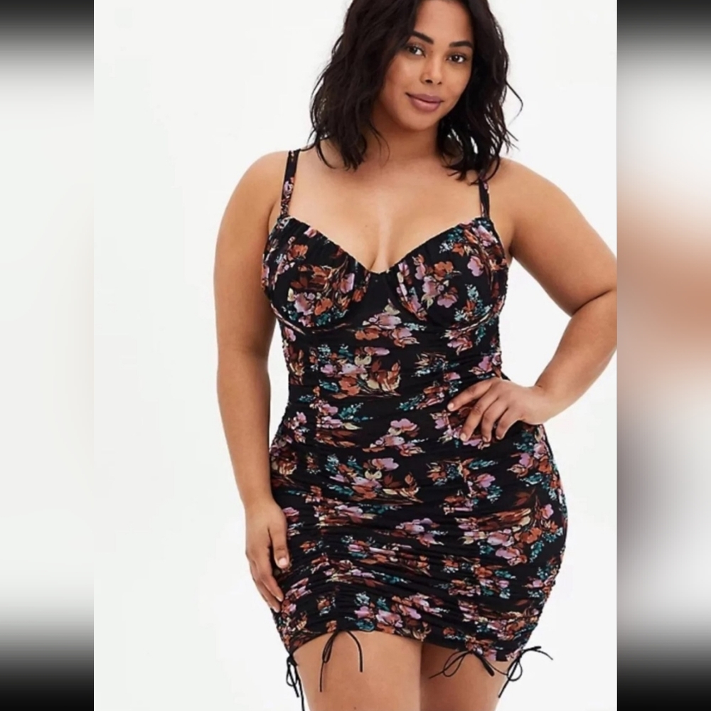 Torrid Black Floral Mesh Drawstring Chemise